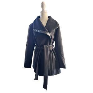 🆕 NWT 41 Hawthorn Women's Cassandra Wool Black Trench Coat w/Faux Leather Large